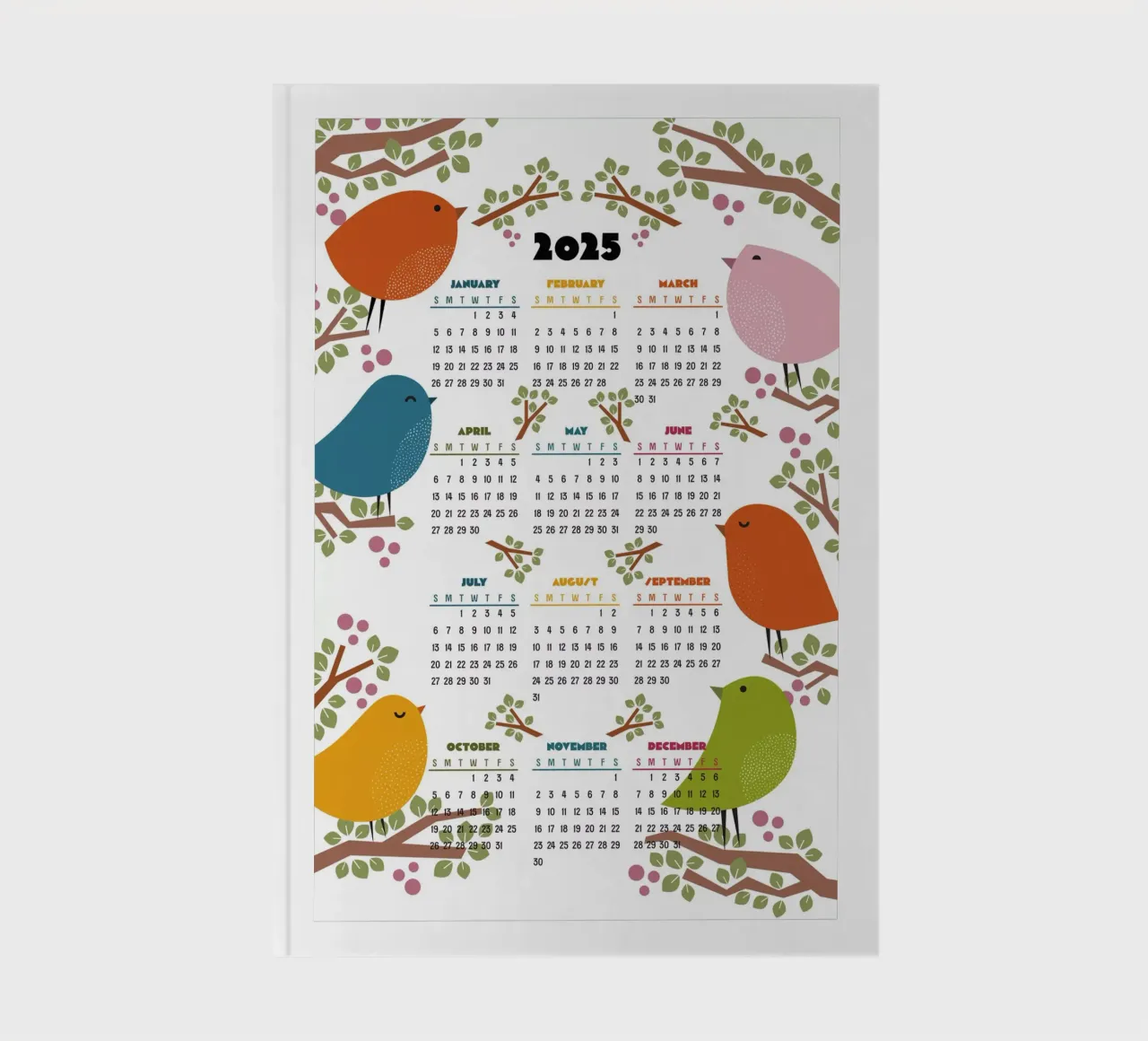 Calendar 2025 - Bird in the tree - English version notebook by 2fevrierArtStudio