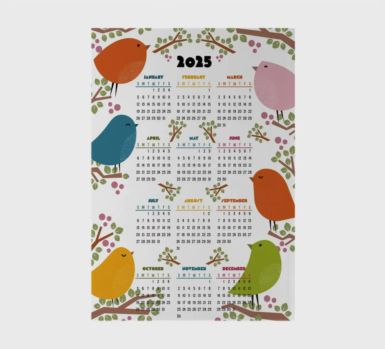 Calendar 2025 - Bird in the tree - English version notebook by 2fevrierArtStudio