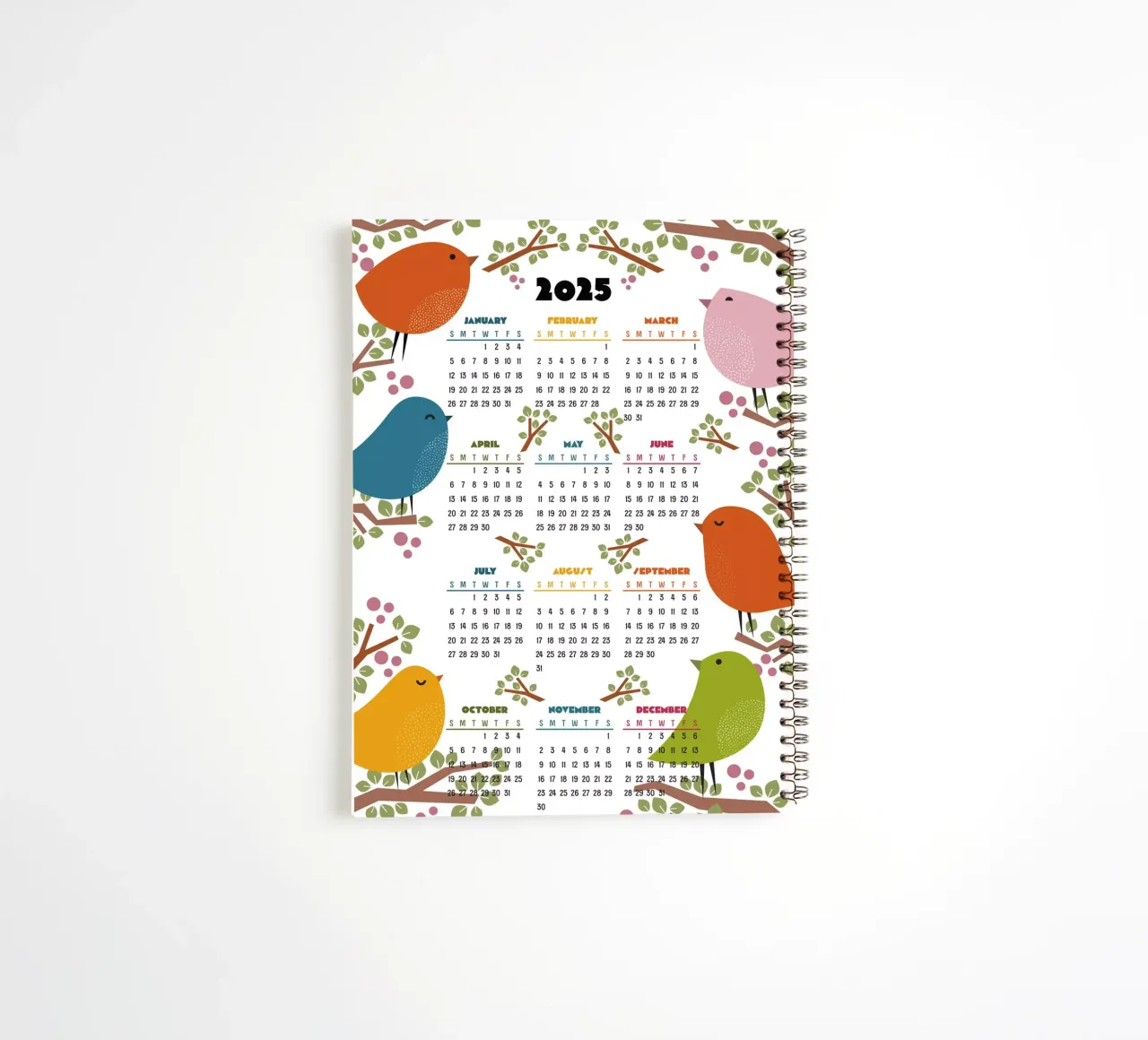 Calendar 2025 - Bird in the tree - English version spiral notebook by 2fevrierArtStudio