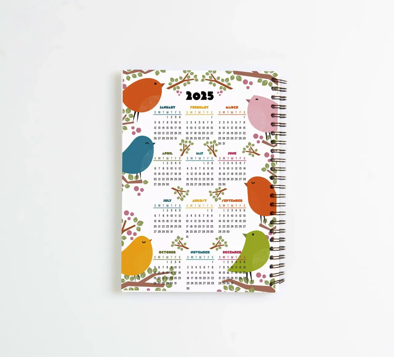 Calendar 2025 - Bird in the tree - English version spiral notebook by 2fevrierArtStudio