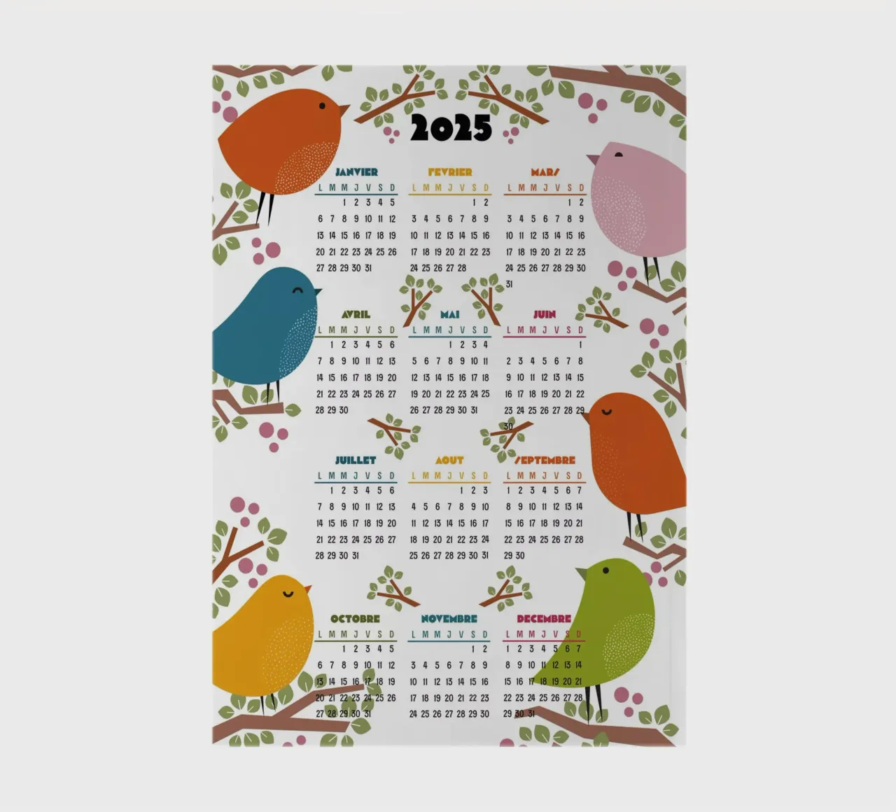 Calendrier 2025 Bird in the tree - version francaise notebook by 2fevrierArtStudio