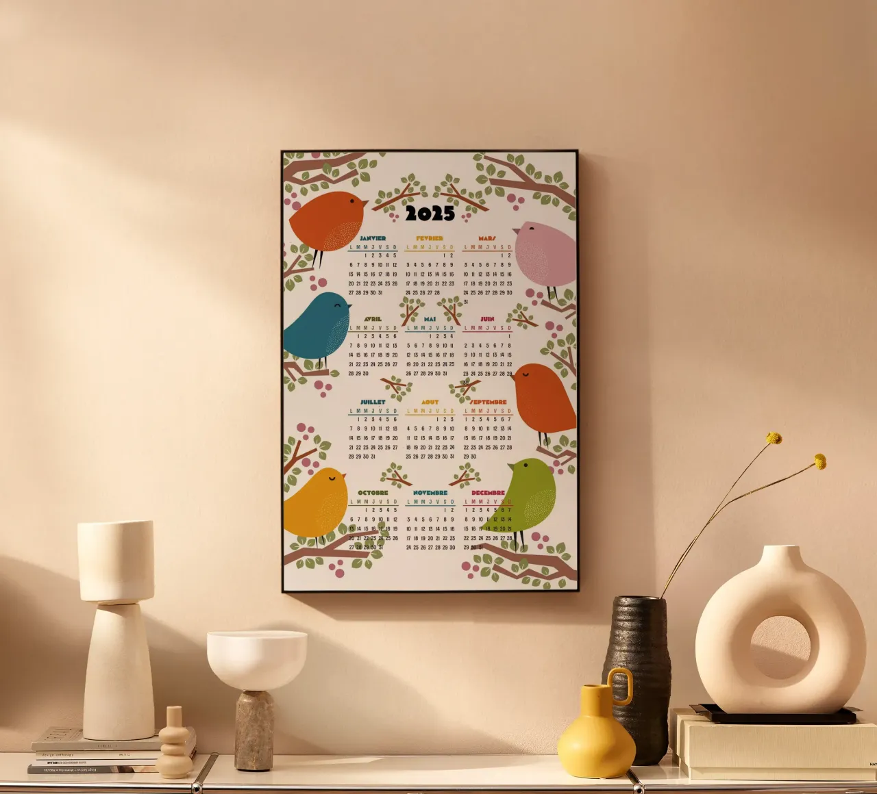 Calendrier 2025 Bird in the tree - version francaise alluminio dibond da 2fevrierArtStudio