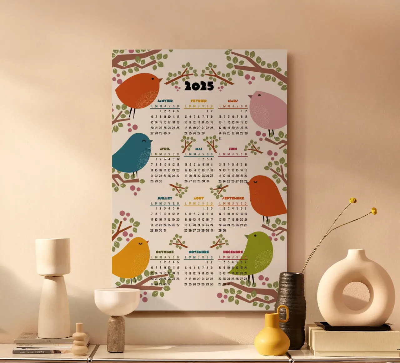 Calendrier 2025 Bird in the tree - version francaise alluminio dibond da 2fevrierArtStudio