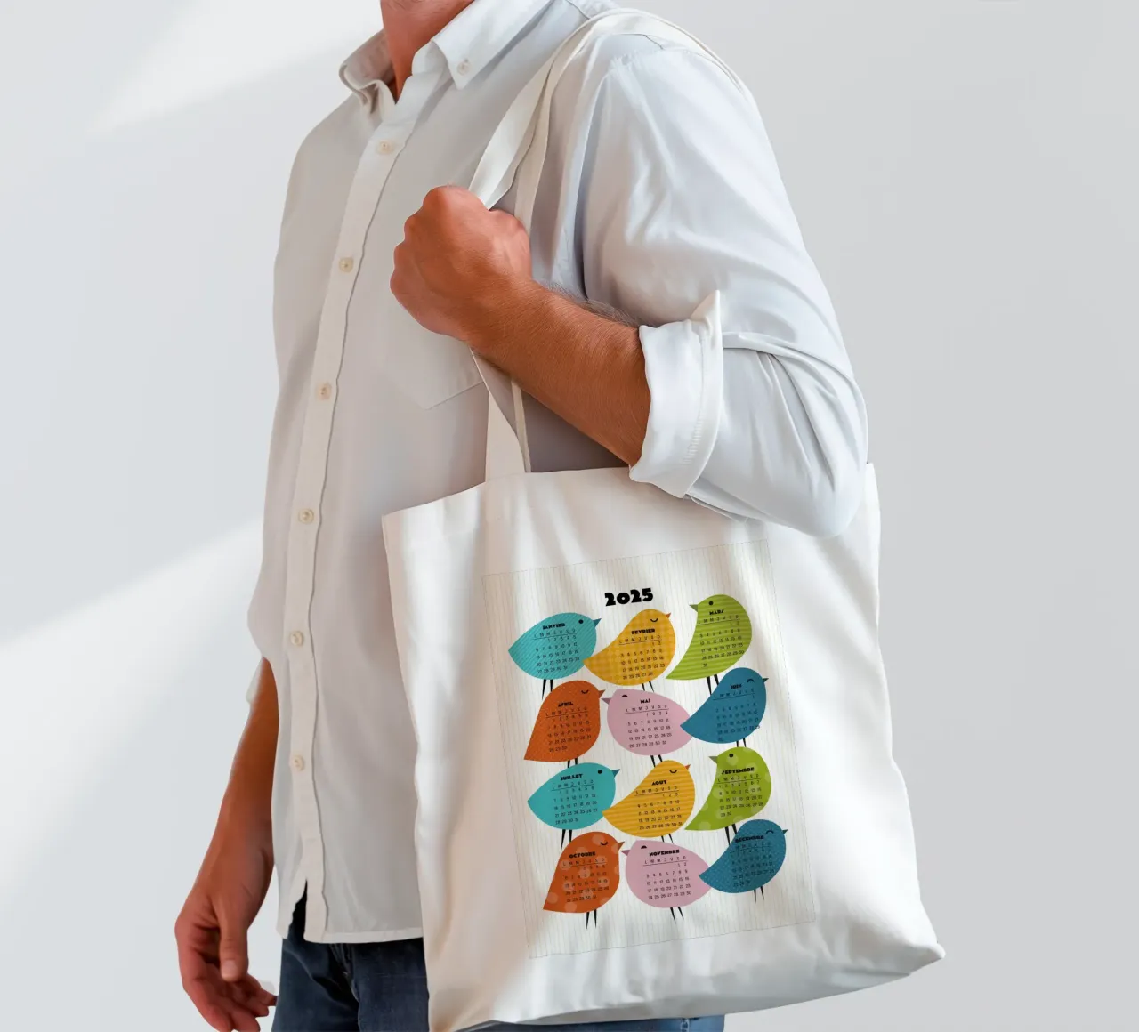 Calendario Just Bird 2025 - Versione francese borsa in juta da 2fevrierArtStudio