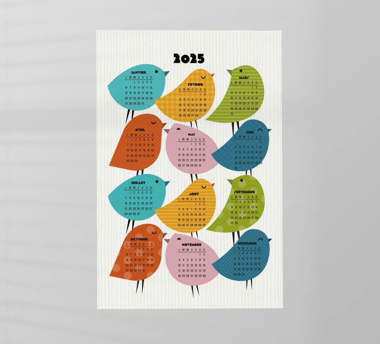 Calendario Just Bird 2025 - Versione francese pellicola backlit da 2fevrierArtStudio