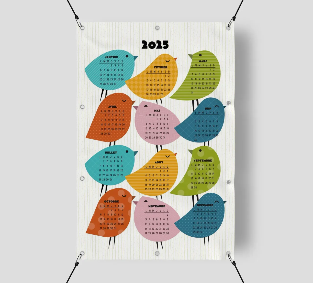 Calendario Just Bird 2025 - Versione francese telo in pvc da 2fevrierArtStudio