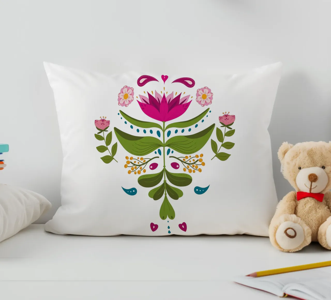 Bohemian flower - bold tones decorative cushion by 2fevrierArtStudio
