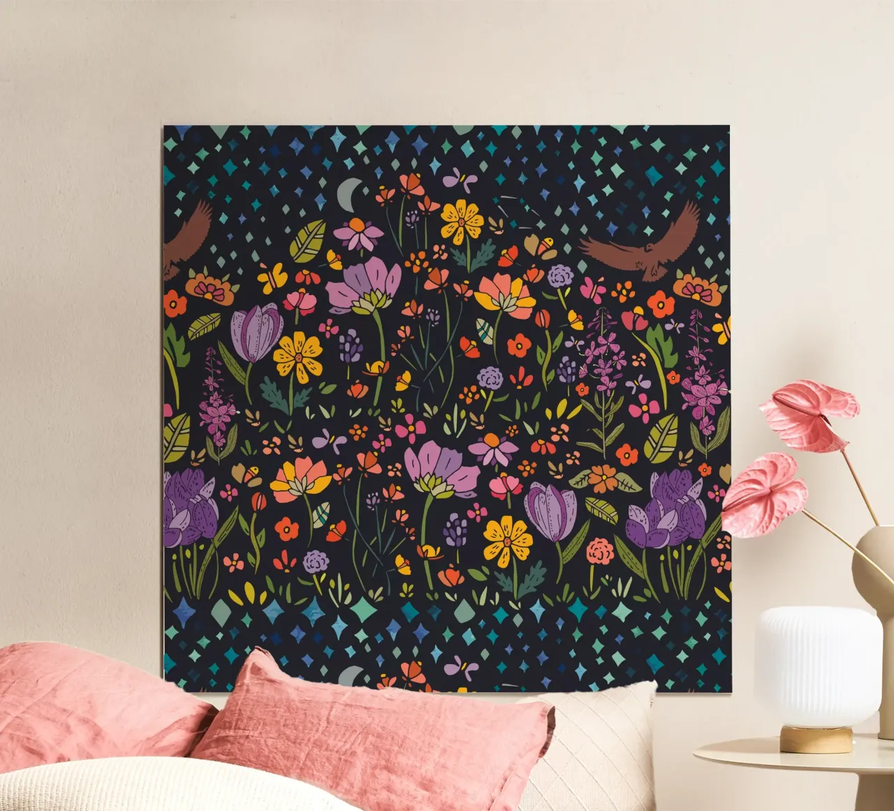 Whimsical Forest Night poster con telaio in plastica da Pom Graphic Design
