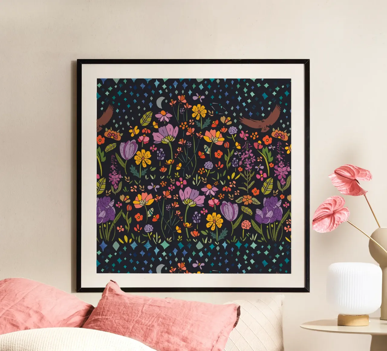 Whimsical Forest Night poster con telaio in plastica da Pom Graphic Design