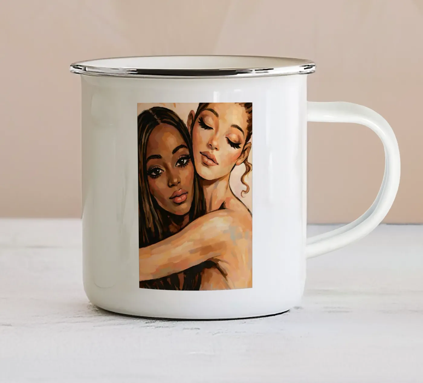 FRIENDSHIP EMBRACE enamel mug by ARTOMATIC