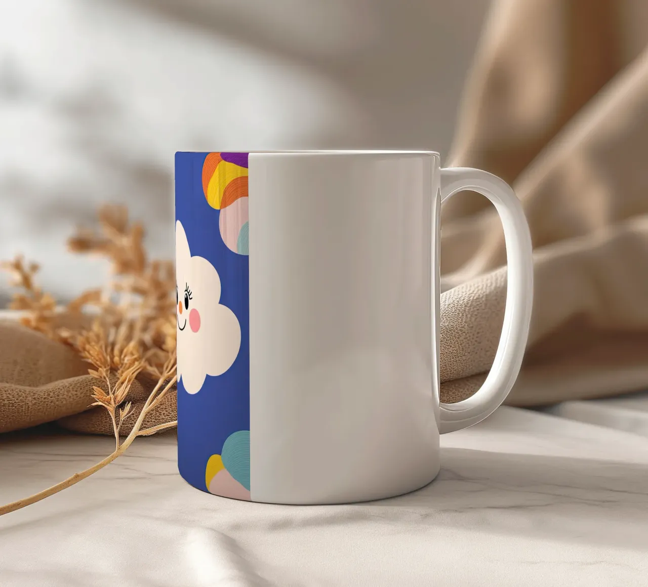 Cloud smiling ceramic mug by Little Art Lab