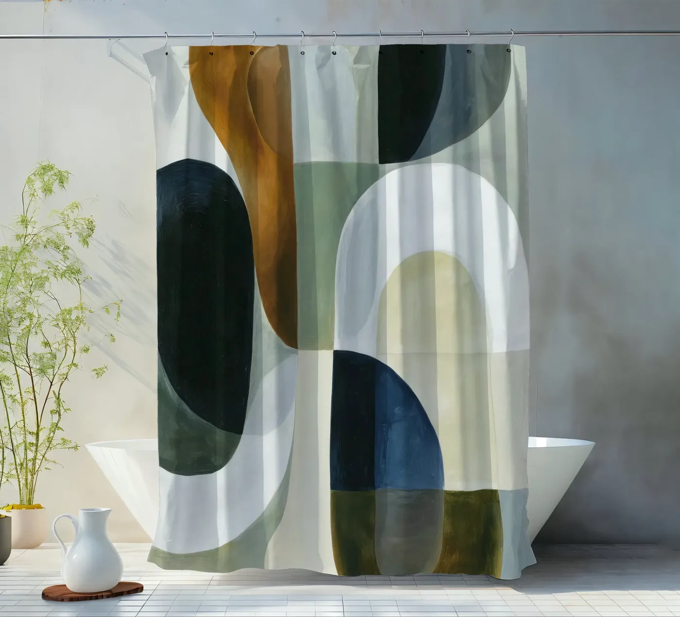 Abstracte compositie douchegordijn van Rustic Grace Studio 02