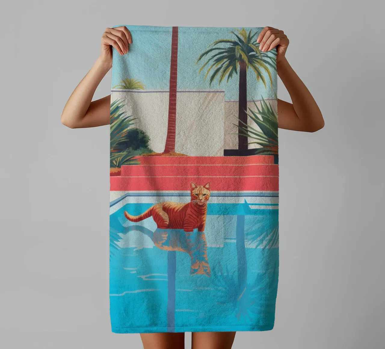 Hockney's red cat in the pool towel by Autofocus