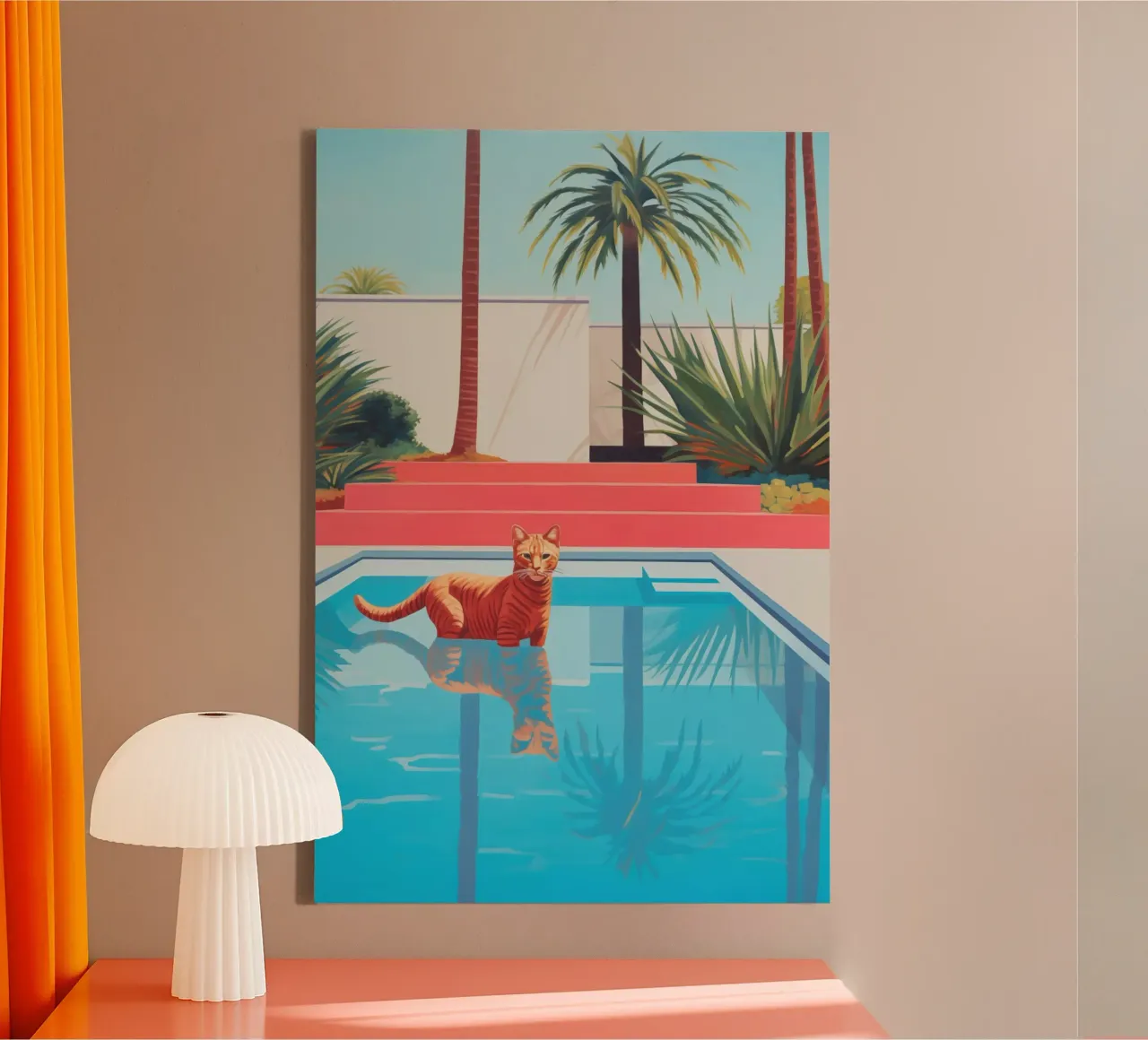 Hockney's red cat in the pool canvas with Floater frame by Autofocus