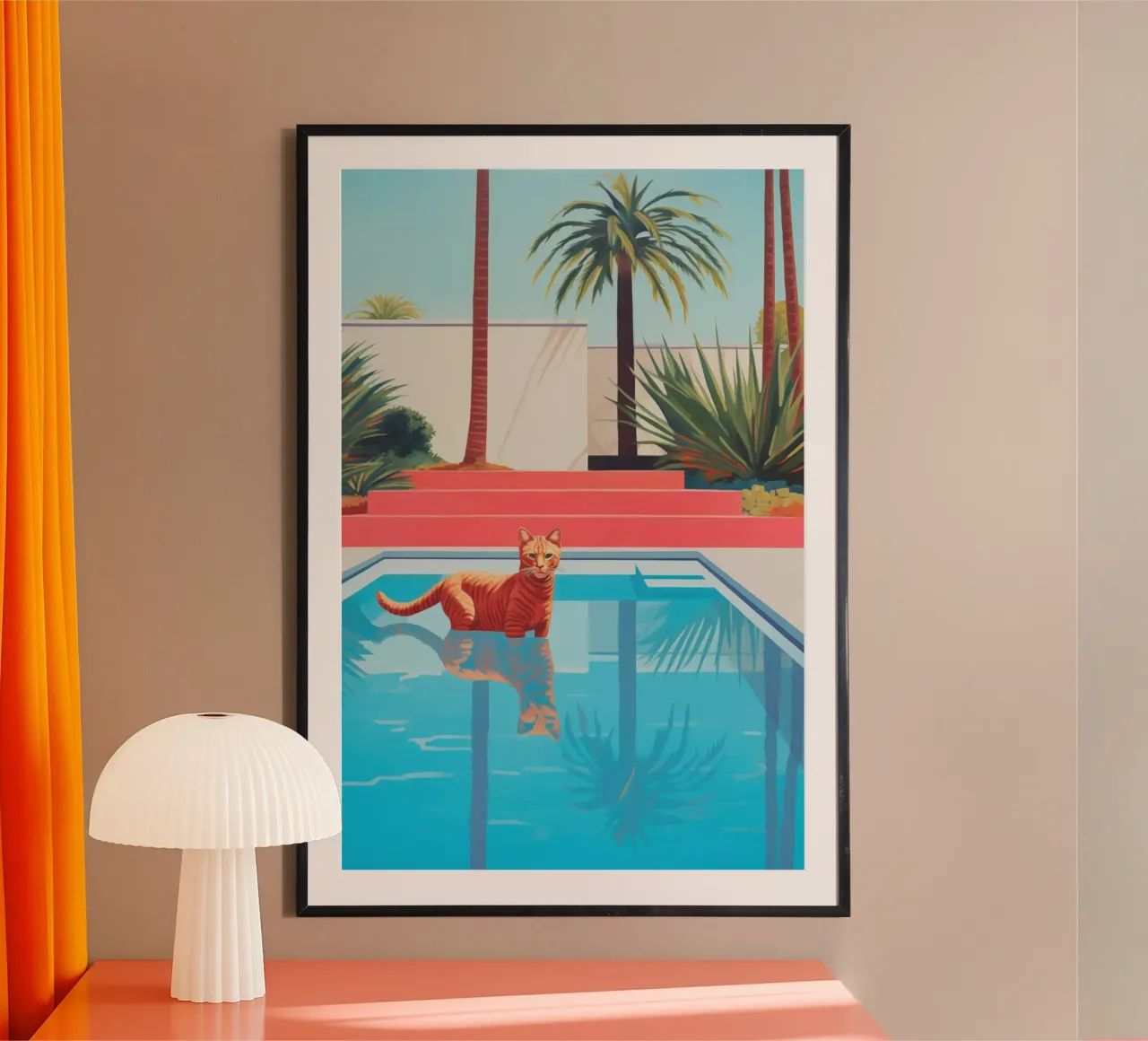Hockney's red cat in the pool poster by Autofocus