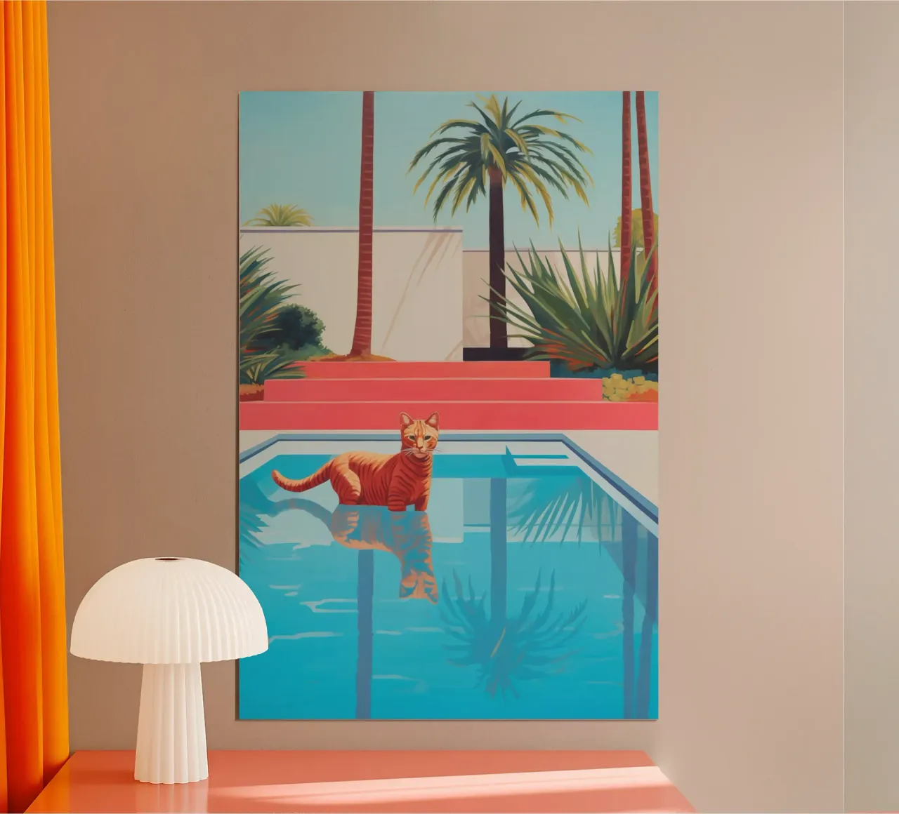 Hockney's red cat in the pool poster by Autofocus