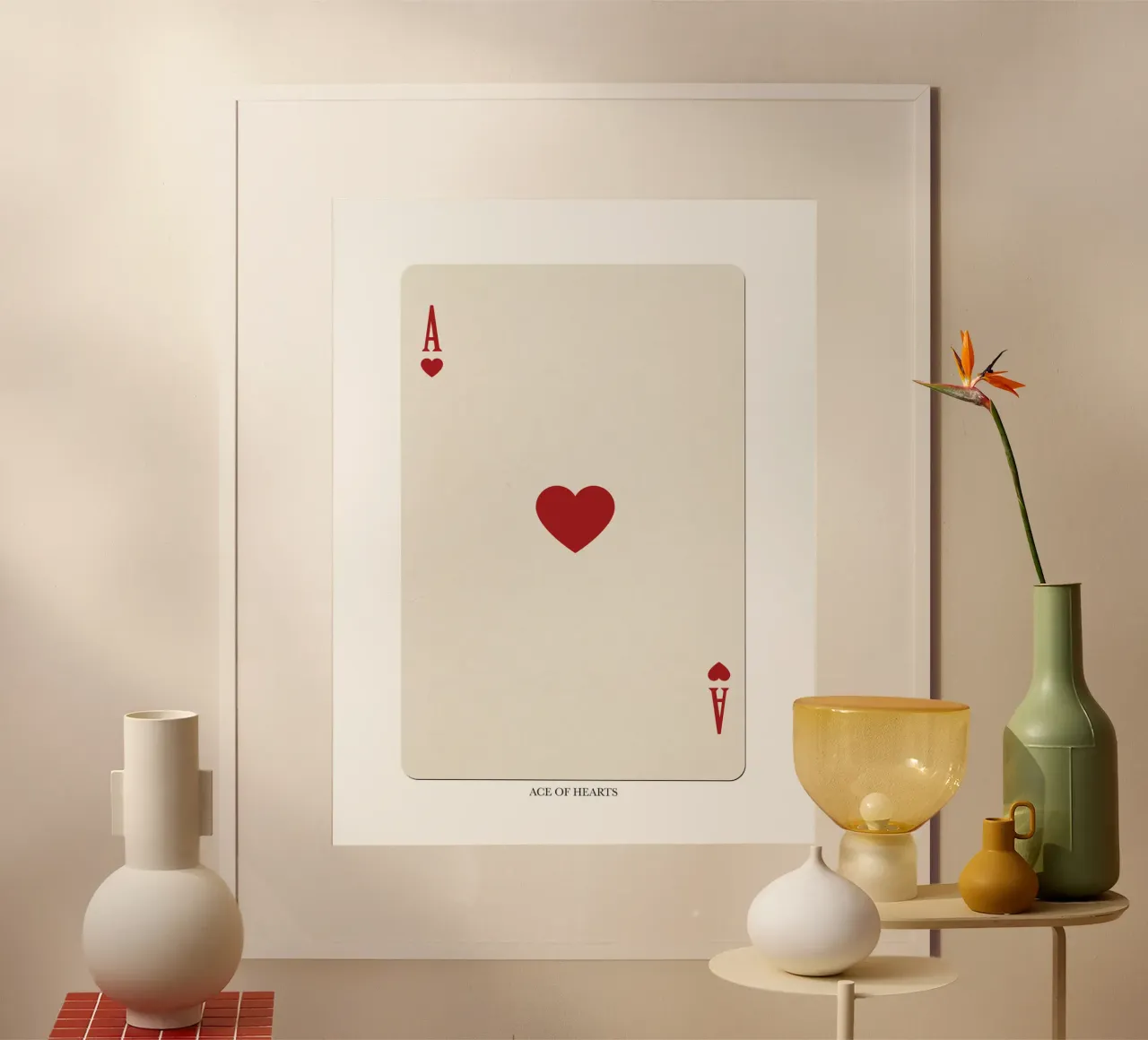ASSO DI CUORI ILLUSTRAZIONE DI POKER RETRÒ poster con telaio in legno da Honeymoon Hotel
