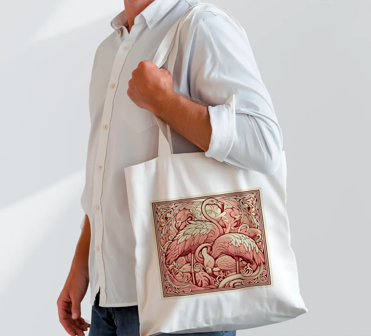 Flamingo Blush borsa in juta da Art-Nouveau-Dsg