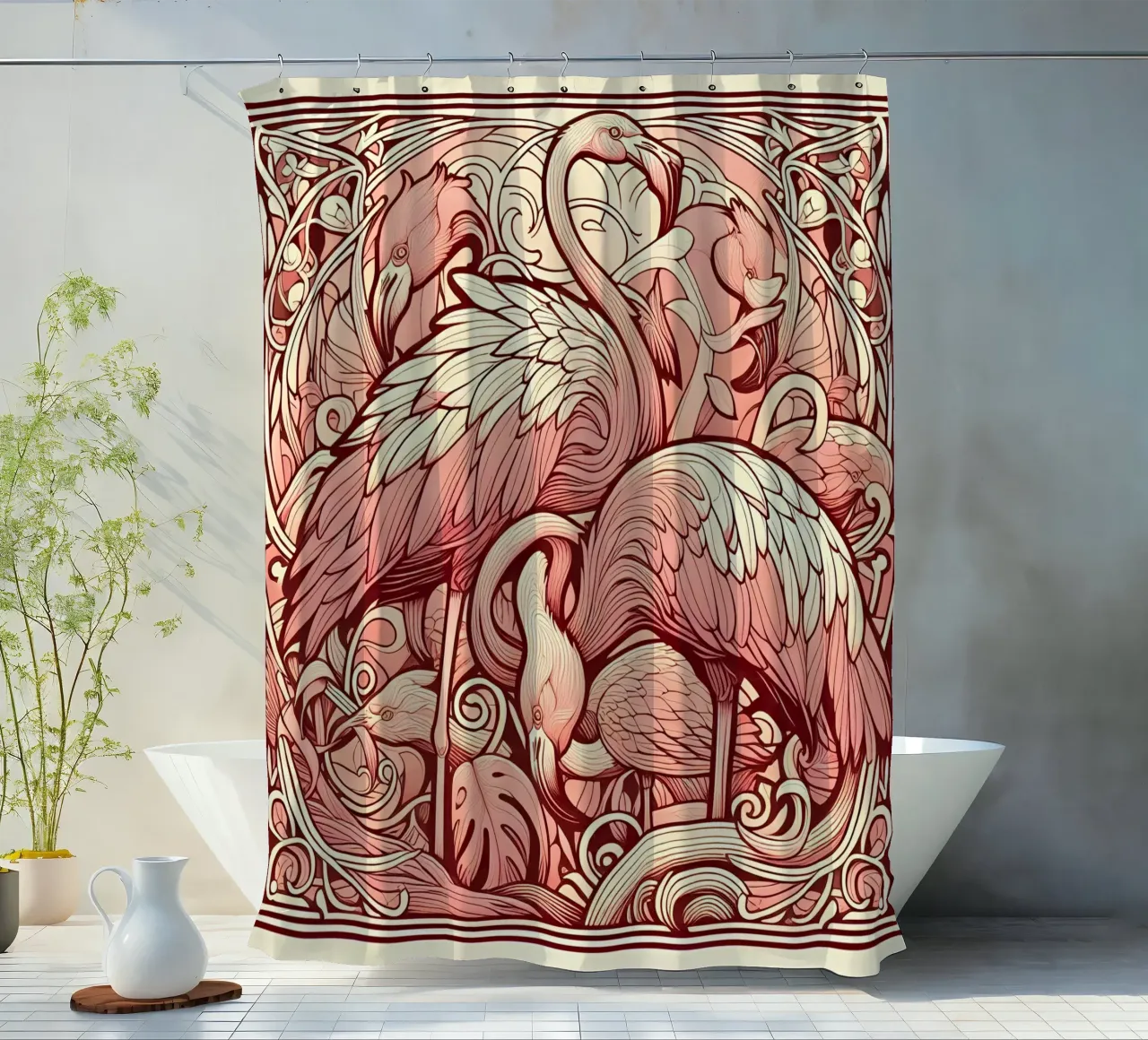 Flamingo Blush tenda da doccia da Art-Nouveau-Dsg