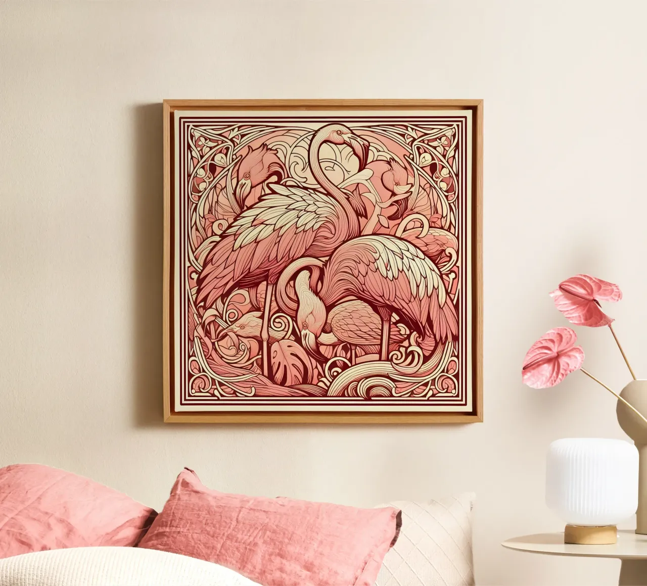 Flamingo Blush canvas met Baklijst van Art-Nouveau-Dsg