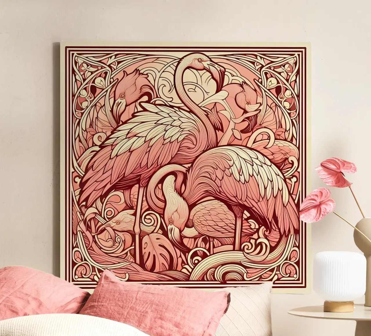 Flamingo Blush canvas met Baklijst van Art-Nouveau-Dsg