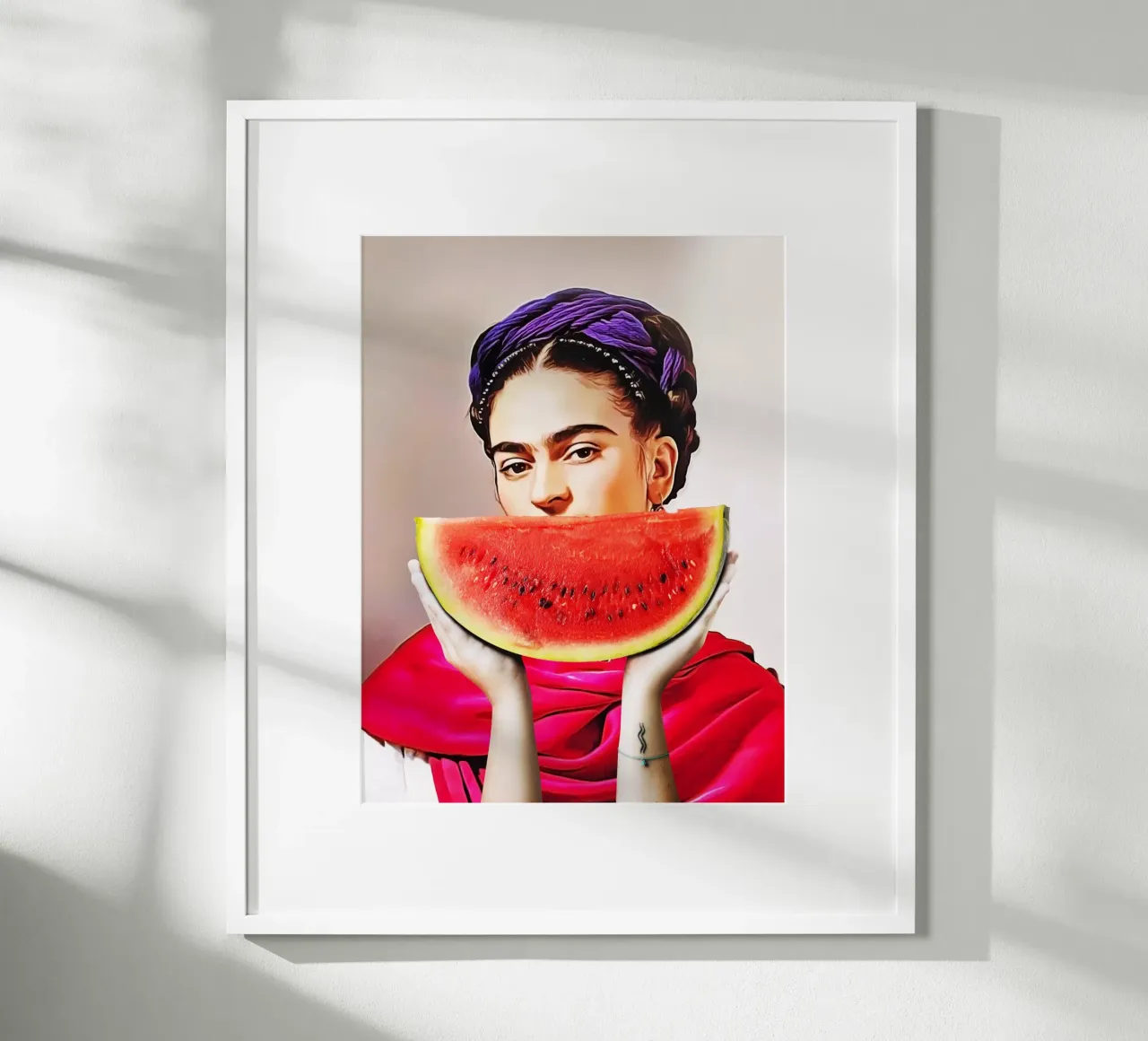 Watermelon Frida poster avec cadre en aluminium de Dikhotomy