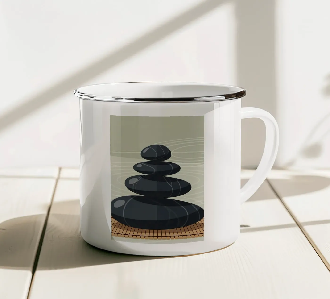 Zen Stone Stack enamel mug by Minimalist vector art