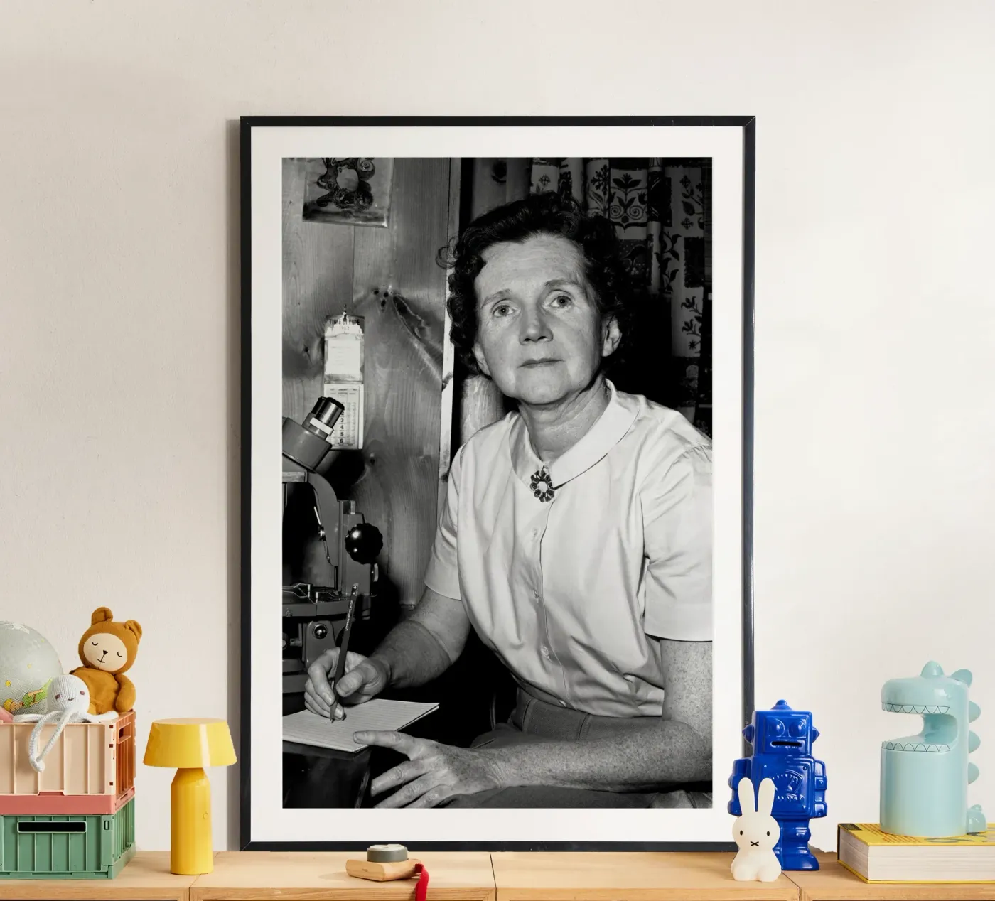 Rachel Carson Looking Through A Microscope poster by NICE CHOICE