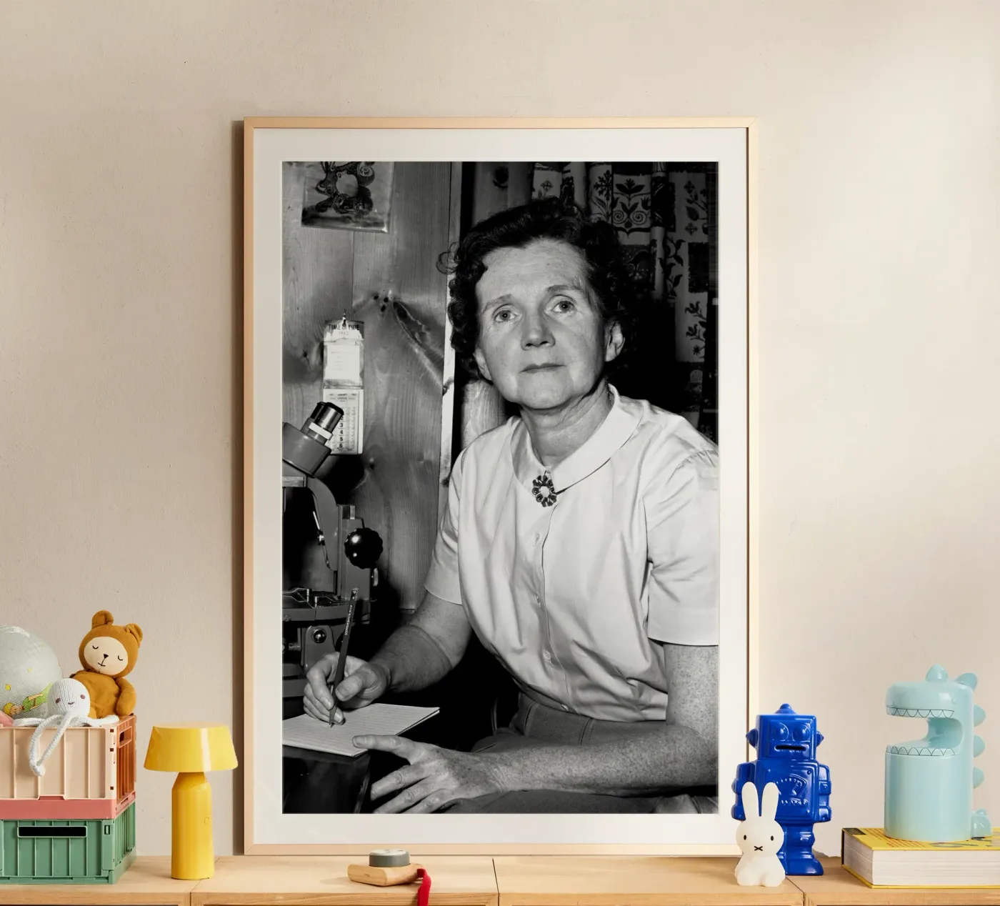 Rachel Carson Looking Through A Microscope poster by NICE CHOICE