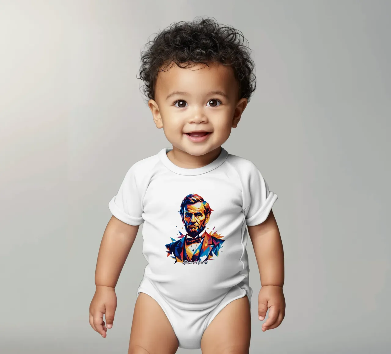 Abraham Lincoln in WPAP Pop Art body neonato maniche corte da vectorartnesia