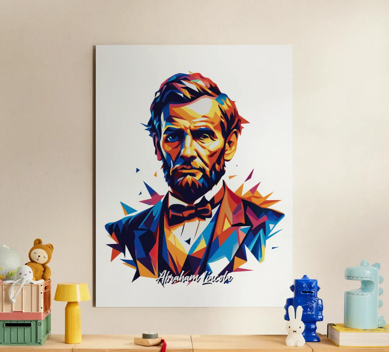 Abraham Lincoln in WPAP Pop Art alluminio dibond da vectorartnesia