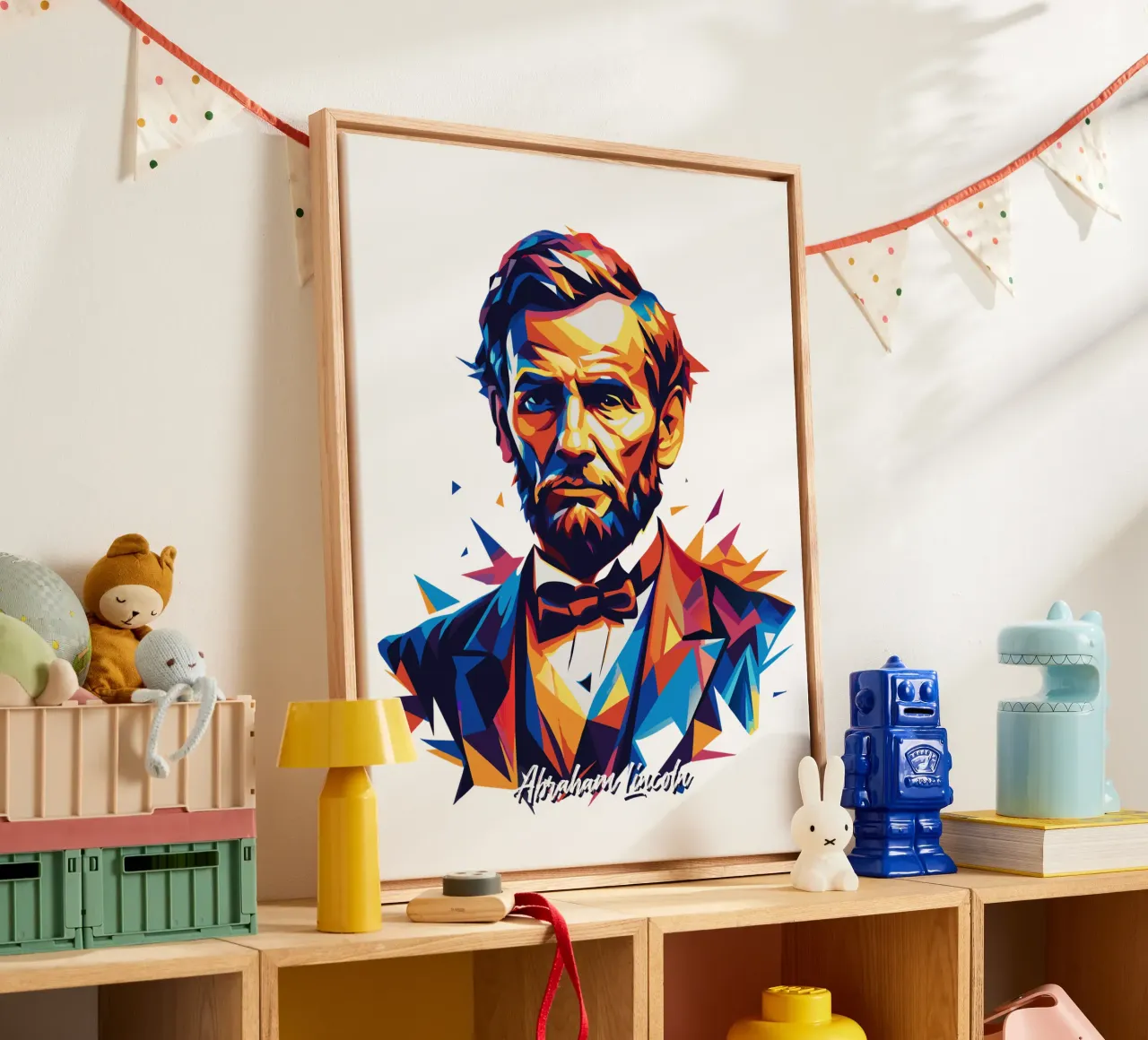 Abraham Lincoln in WPAP Pop Art tela con Cornice a cassetta da vectorartnesia