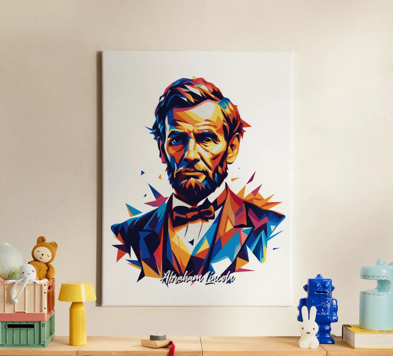 Abraham Lincoln in WPAP Pop Art tela con Cornice a cassetta da vectorartnesia