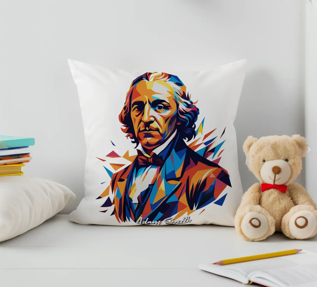 Adam Smith In WPAP Pop Art Kissen von vectorartnesia