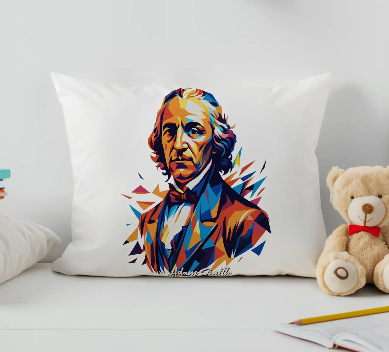 Adam Smith In WPAP Pop Art Kissen von vectorartnesia