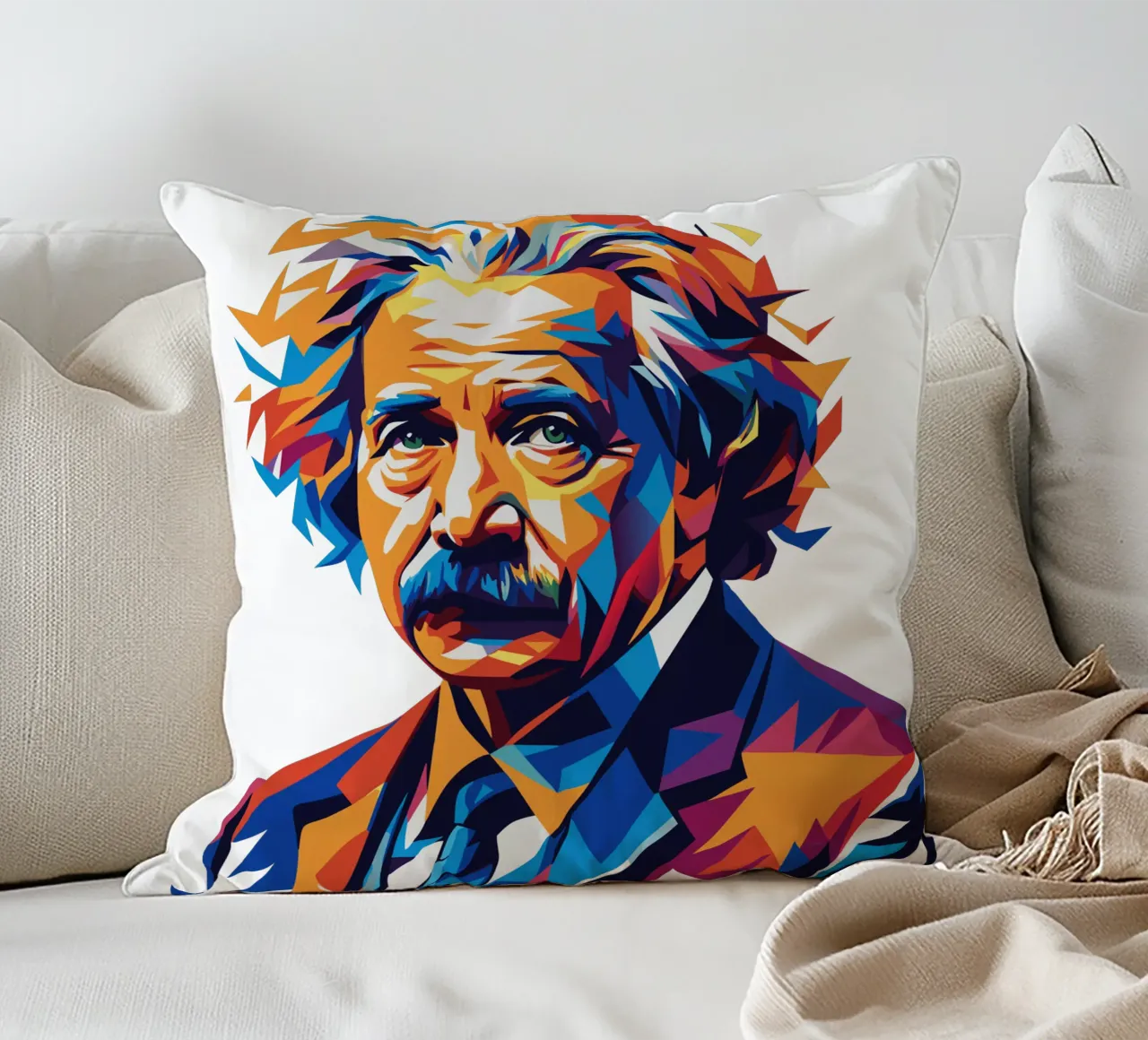 Albert Einstein in WPAP Pop Art decorative cushion by vectorartnesia