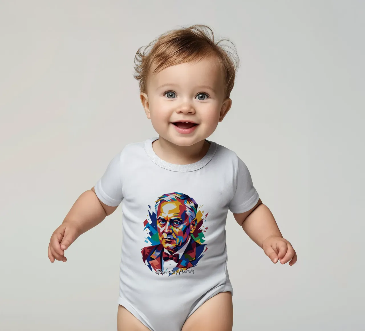 Alexander Fleming WPAP Pop Art babyrompertje korte mouwen van vectorartnesia