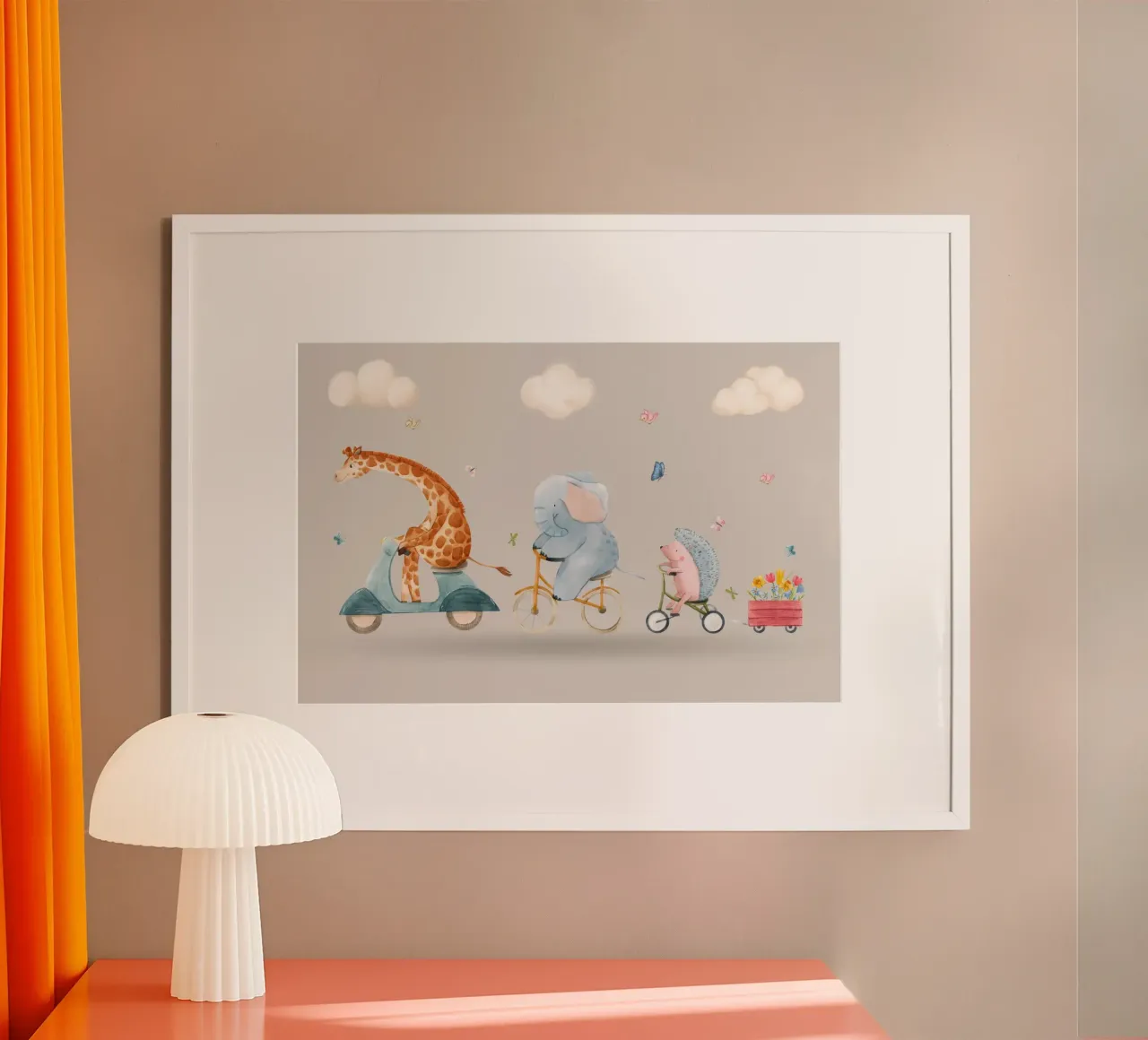 Viaggio con gli animali poster con telaio in legno da Doodle Dreams Art