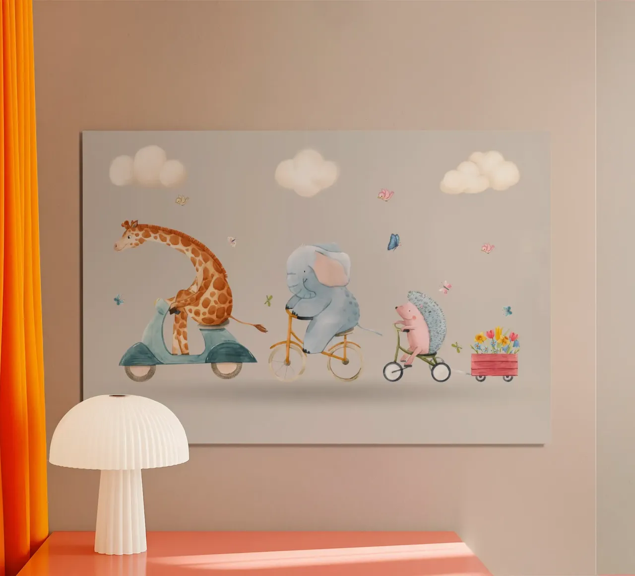 Viaggio con gli animali poster con telaio in legno da Doodle Dreams Art