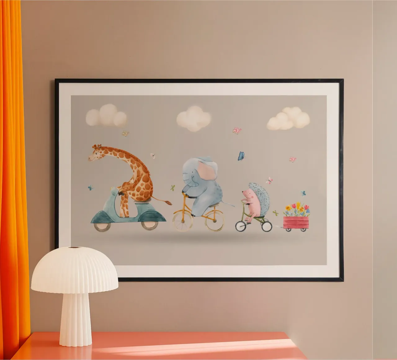 Viaggio con gli animali poster con telaio in legno da Doodle Dreams Art