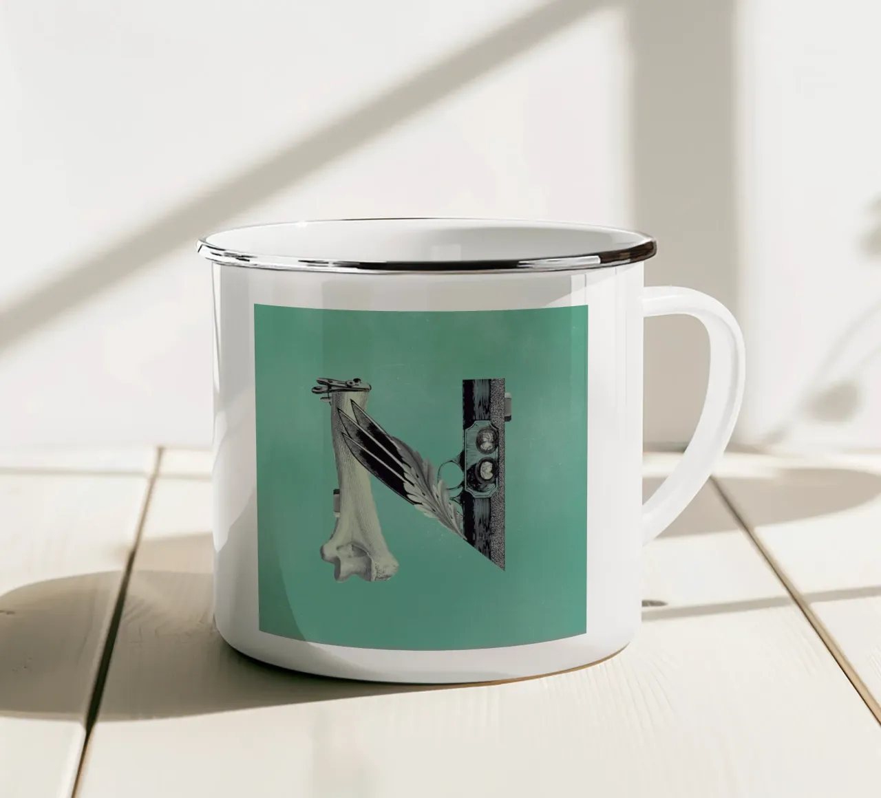 Steampunk Alphabet Letter N tazza in smalto da Birgit Palma