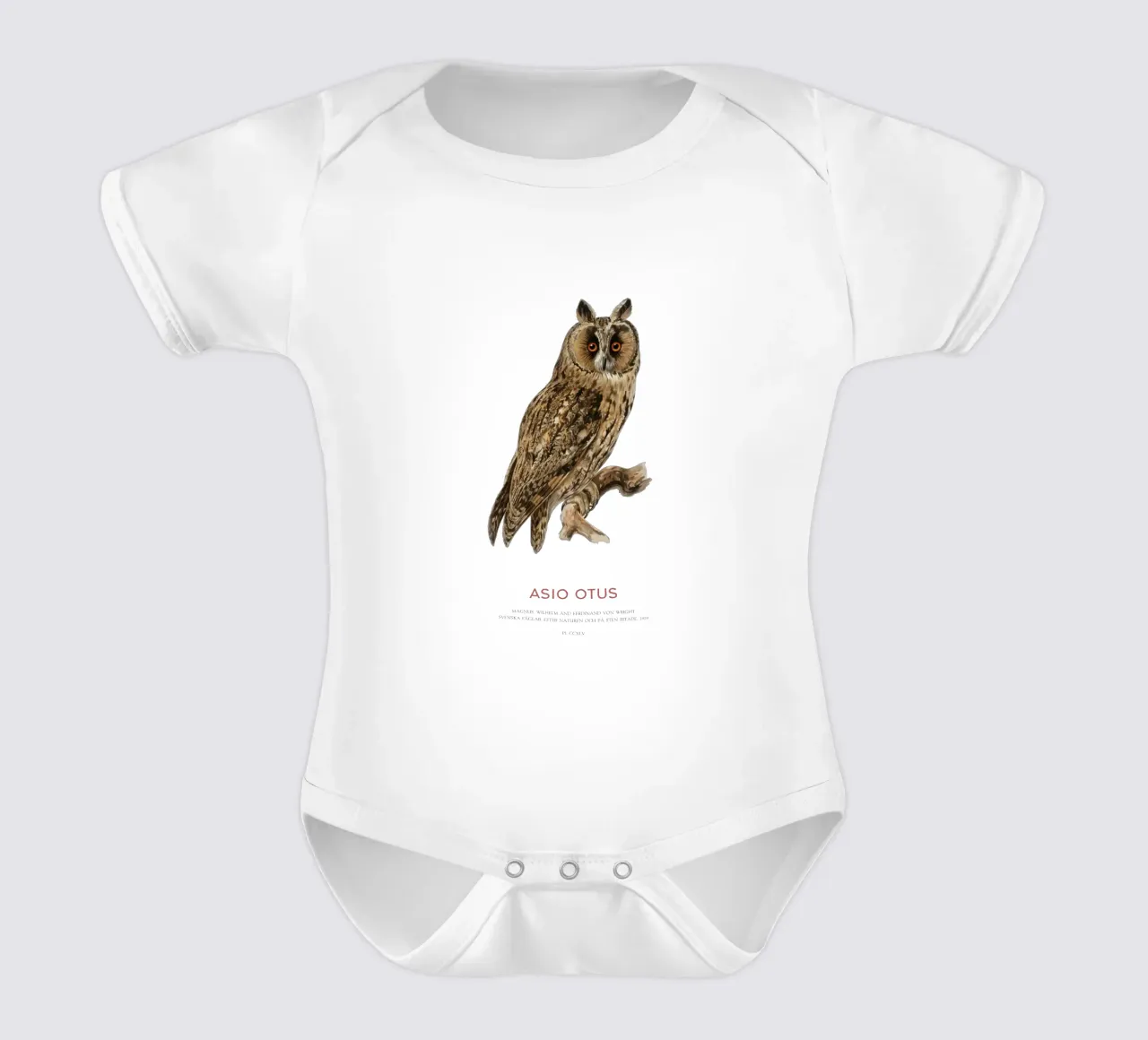 Waldohreule oder Asio Otus Kurzarm Babybody von Vintagrafica