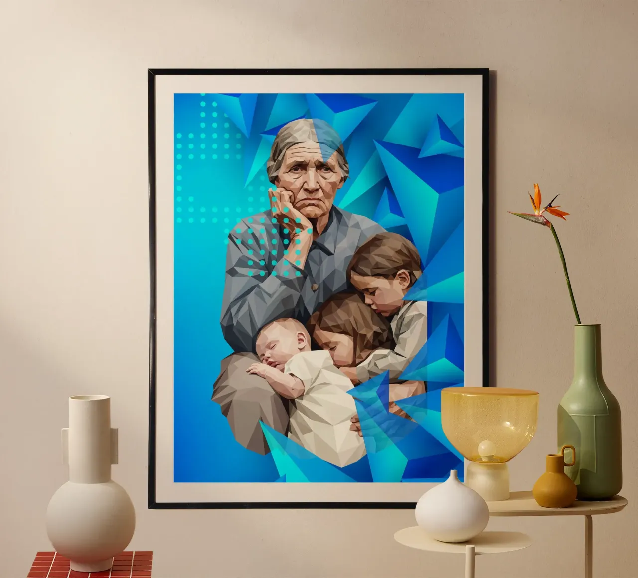 Madre migrante Lowpoly poster da Self-expression