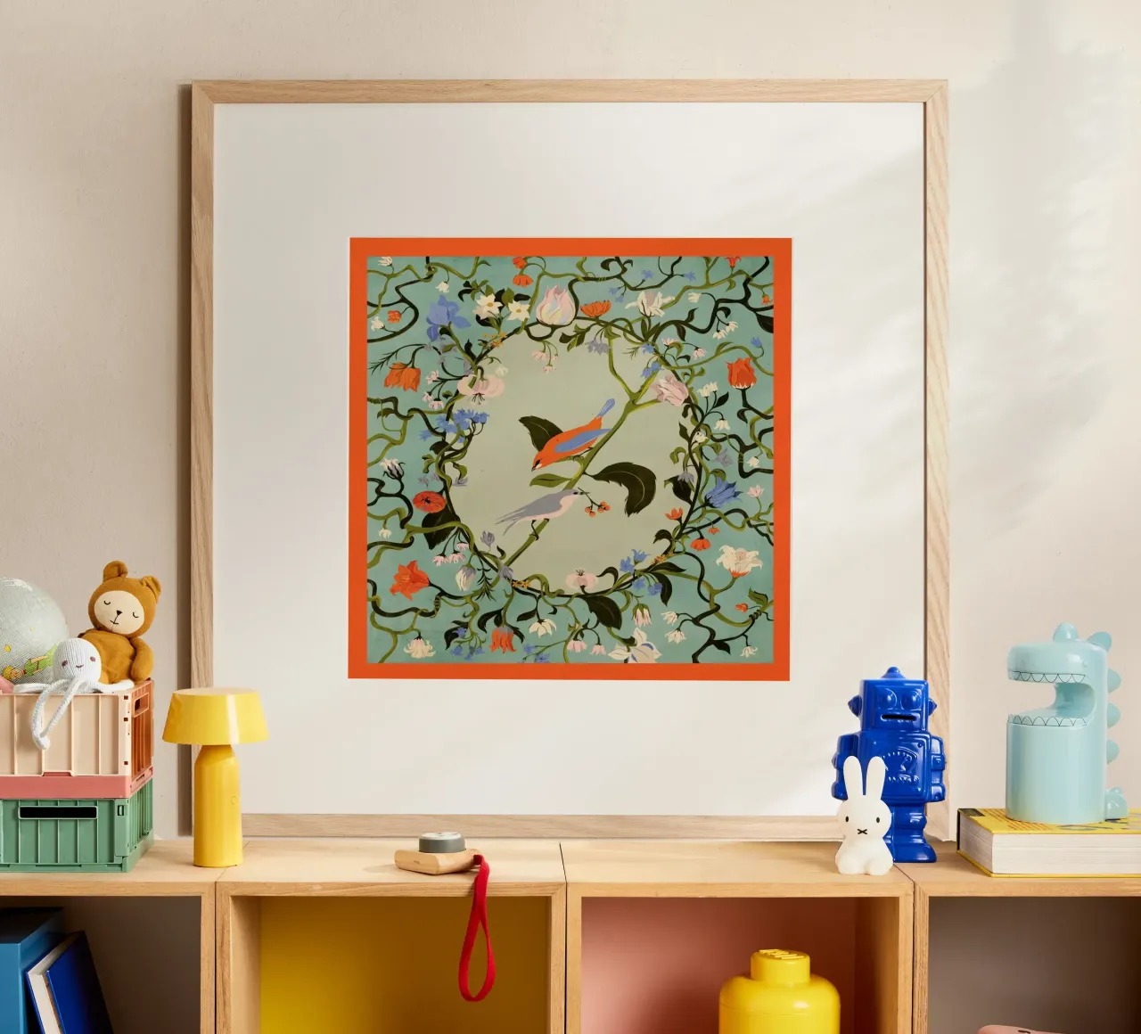 Birds & Flowers poster con telaio in alluminio da Giordano Poloni