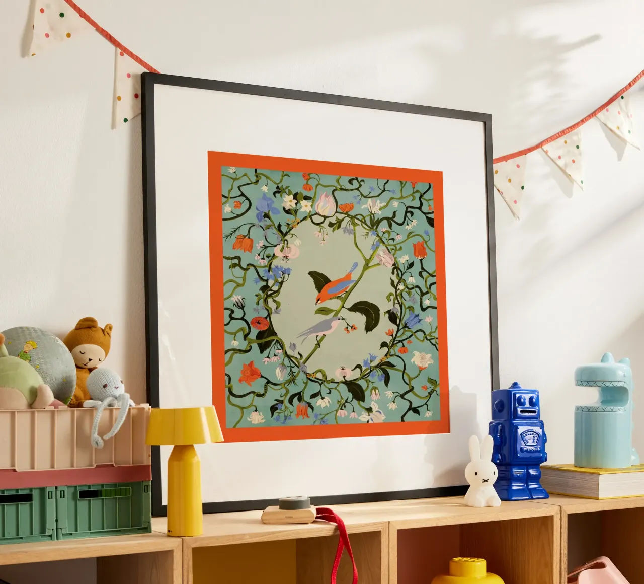 Birds & Flowers poster con telaio in alluminio da Giordano Poloni