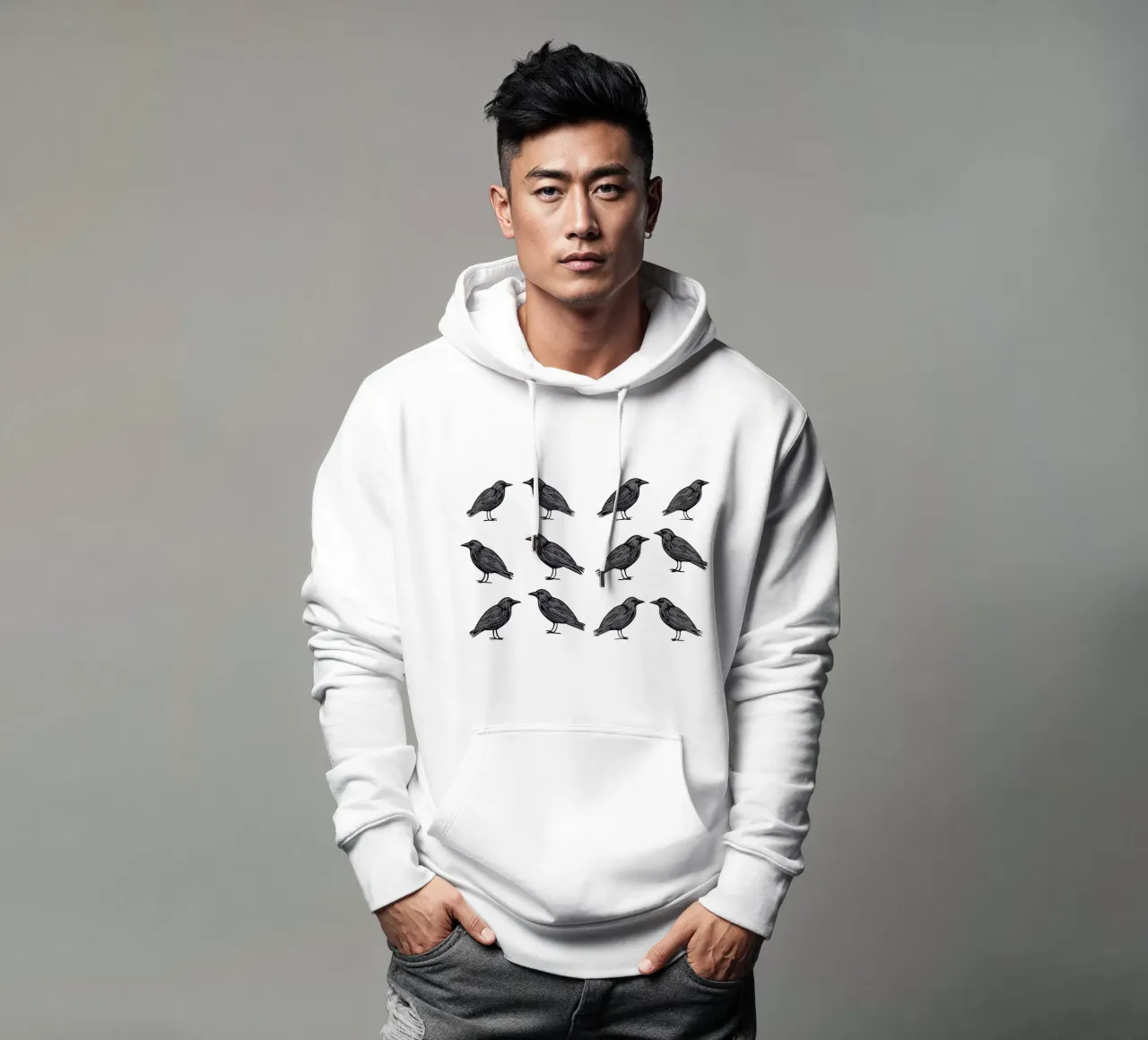 Design minimalista di uccelli in bianco e nero felpa con cappuccio da Autofocus
