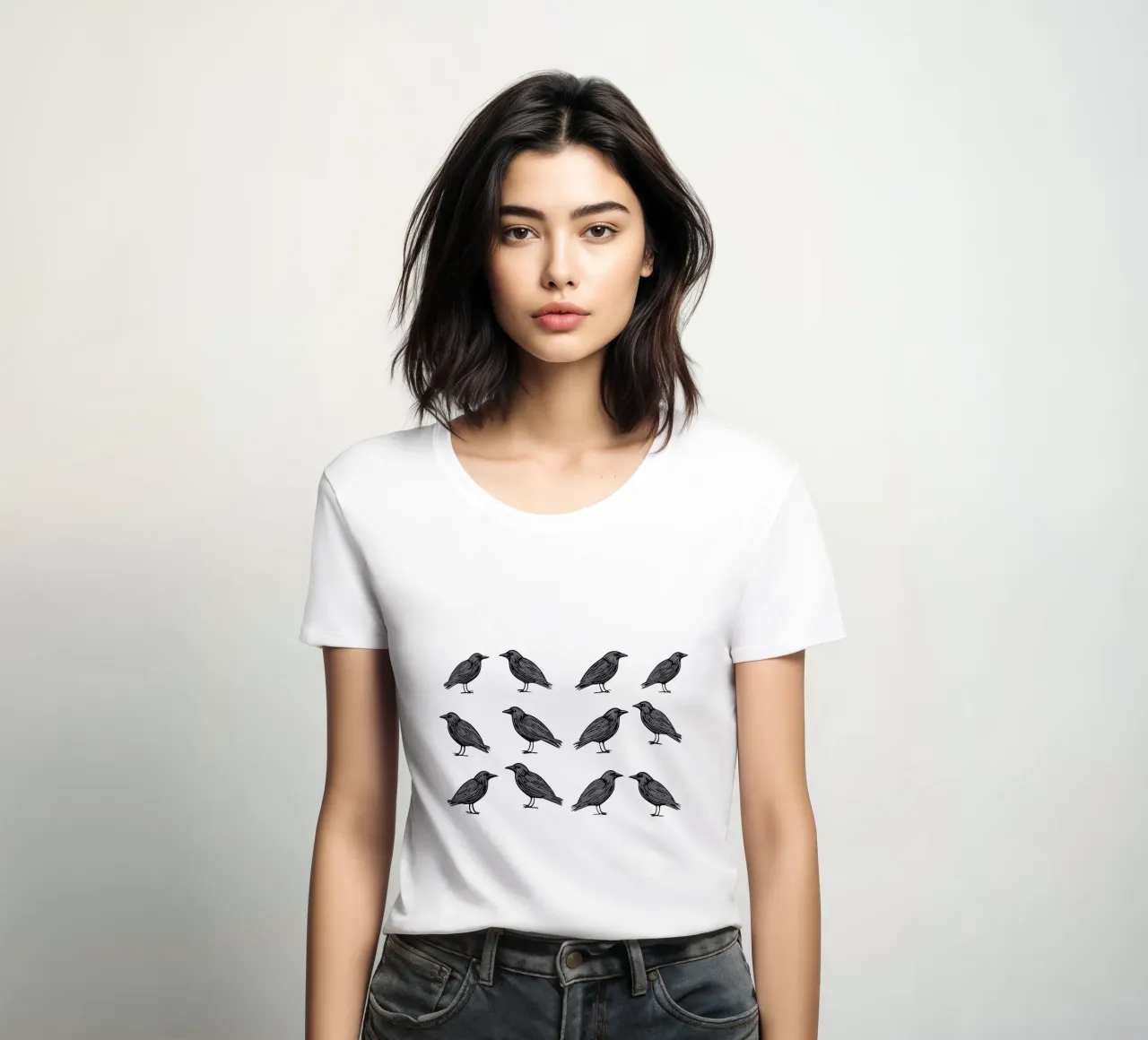 Design minimalista di uccelli in bianco e nero t-shirt da donna da Autofocus