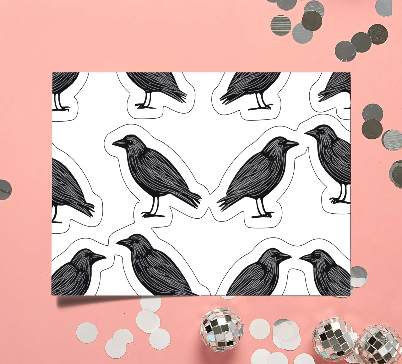 Design minimalista di uccelli in bianco e nero foglio adesivo da Autofocus