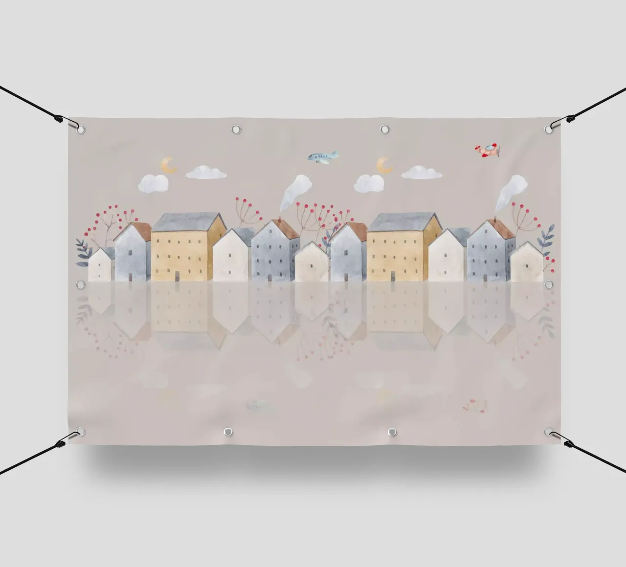 Paesaggio da sogno di una piccola città telo in pvc da Doodle Dreams Art