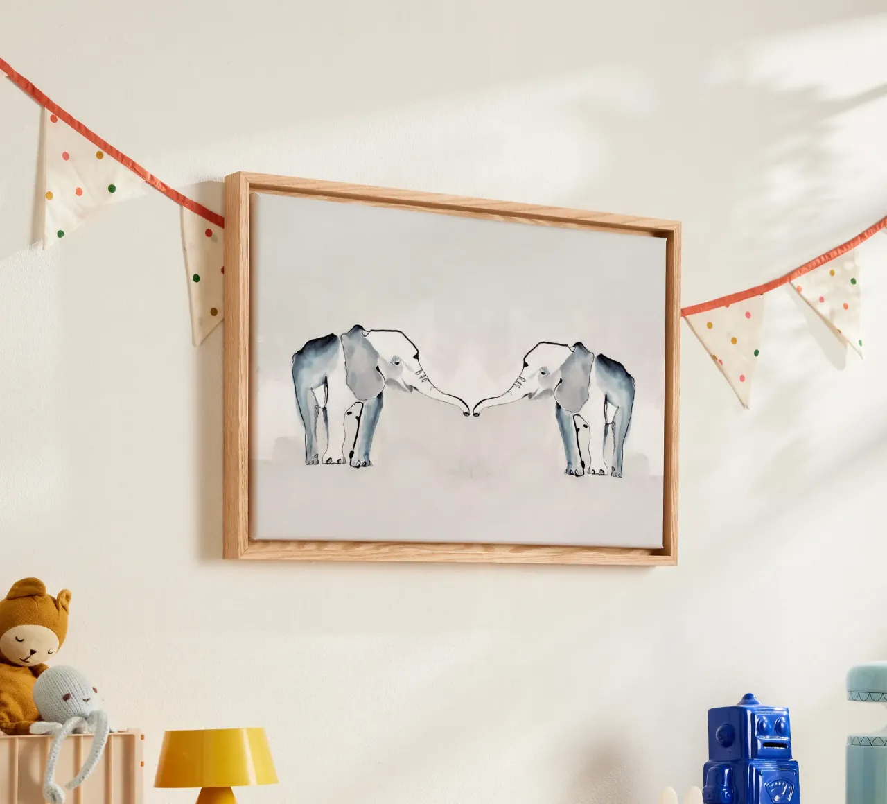 Olifant tweeling canvas met Baklijst van Petit Boom Prints